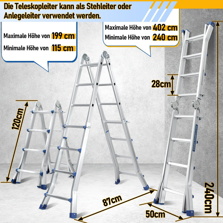 Teleskopstige Multifunksjonsstige 3 i 1 Aluminiumsstige | Skanto
