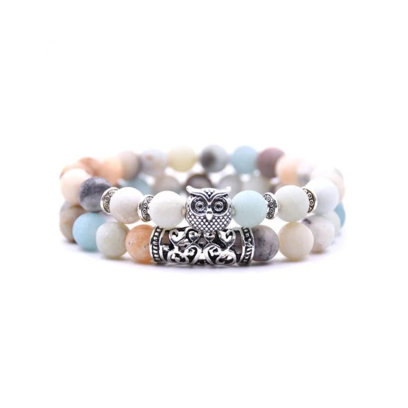 Skanto | Ugle Charm Naturlig Stein Armbånd