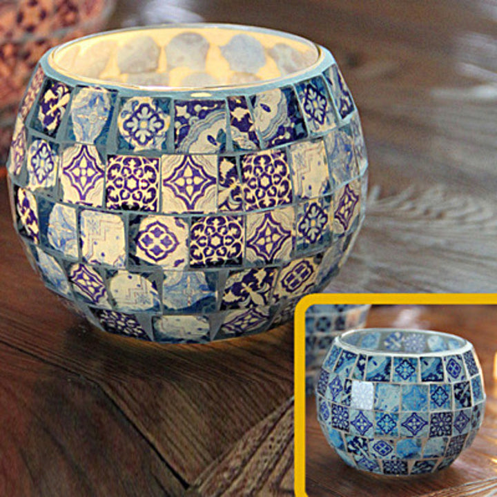 Europeisk Retro Glass Mosaick Te-lysestake