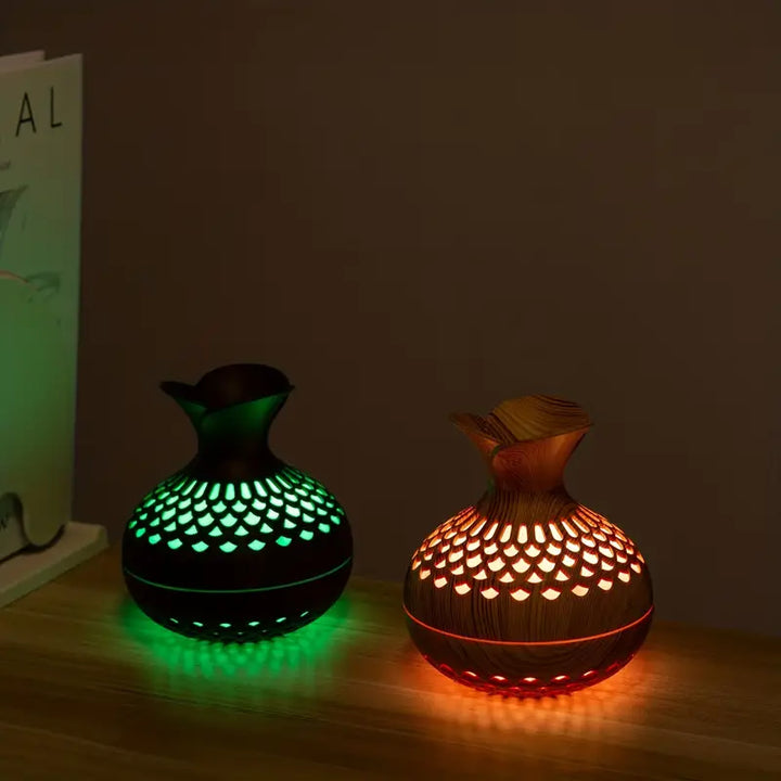 Skanto | Aromaterapi luftfukter med LED – Diffuser i treutseende & nattlys