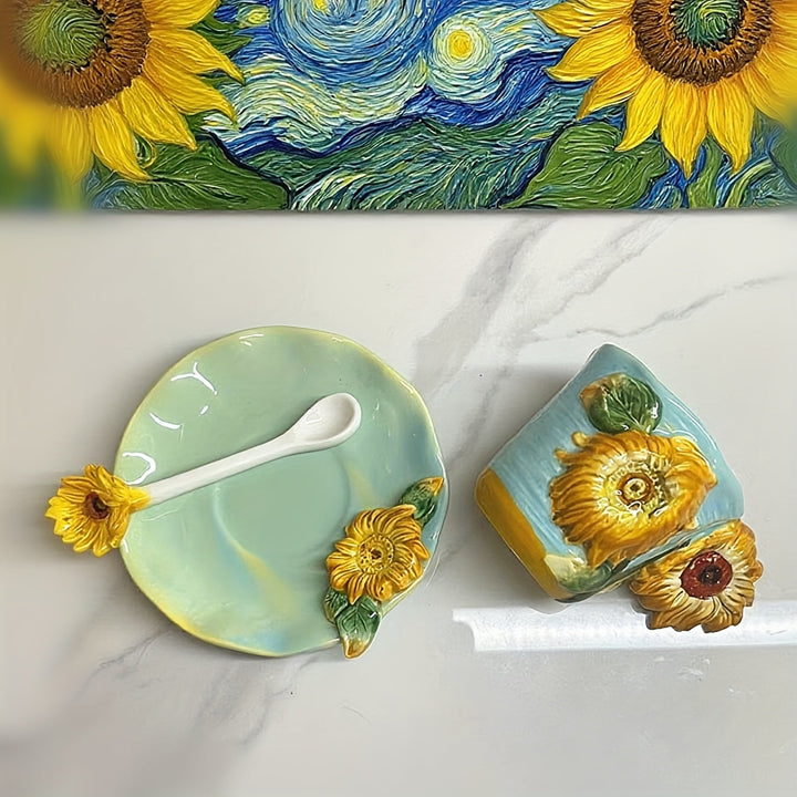 ArtSip keramikkopp og underkoppsett – Håndmalt 3D-design inspirert av Van Gogh | Skanto