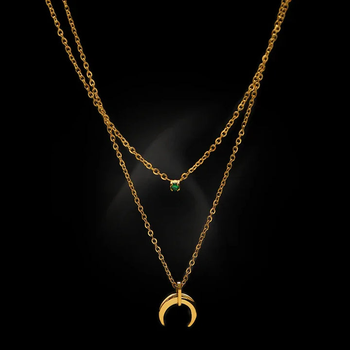 Elegant Grønn Diamant Dobbel Halvmåne Kjede - Selina Collection