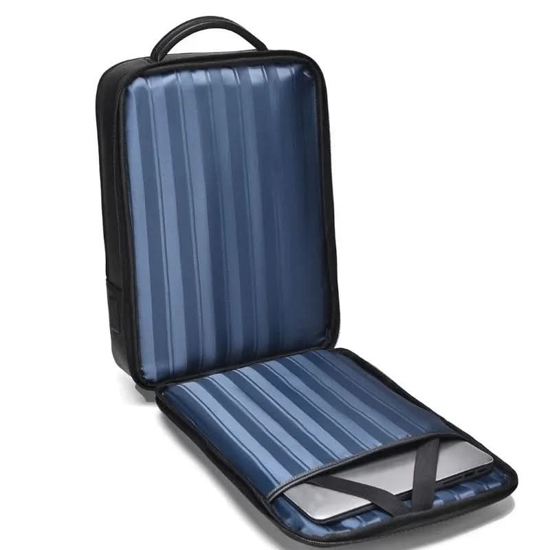 Skanto | Elegant lær ryggsekk for menn/kvinner med USB-port for laptop og hverdagsbruk, 15,6 tommer, svart