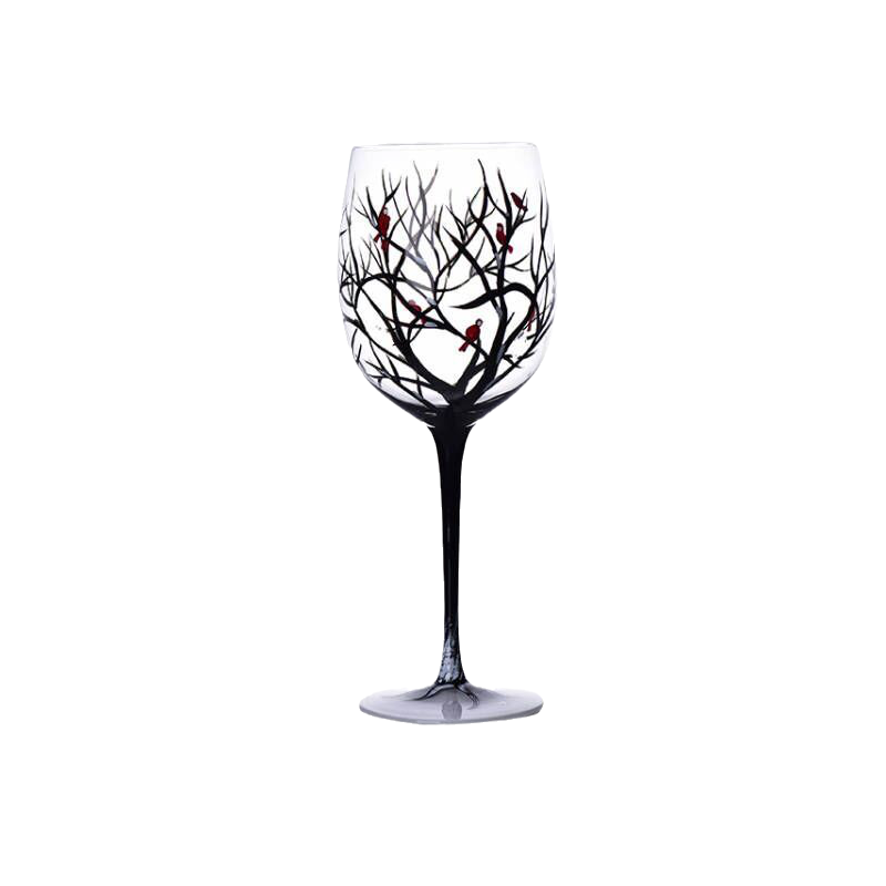 Fire Seasons Tree Vin Glass - Håndmalt Kunst | Skanto
