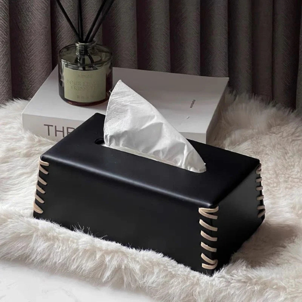 Skanto | Stitched Leather Tissue Box Holder