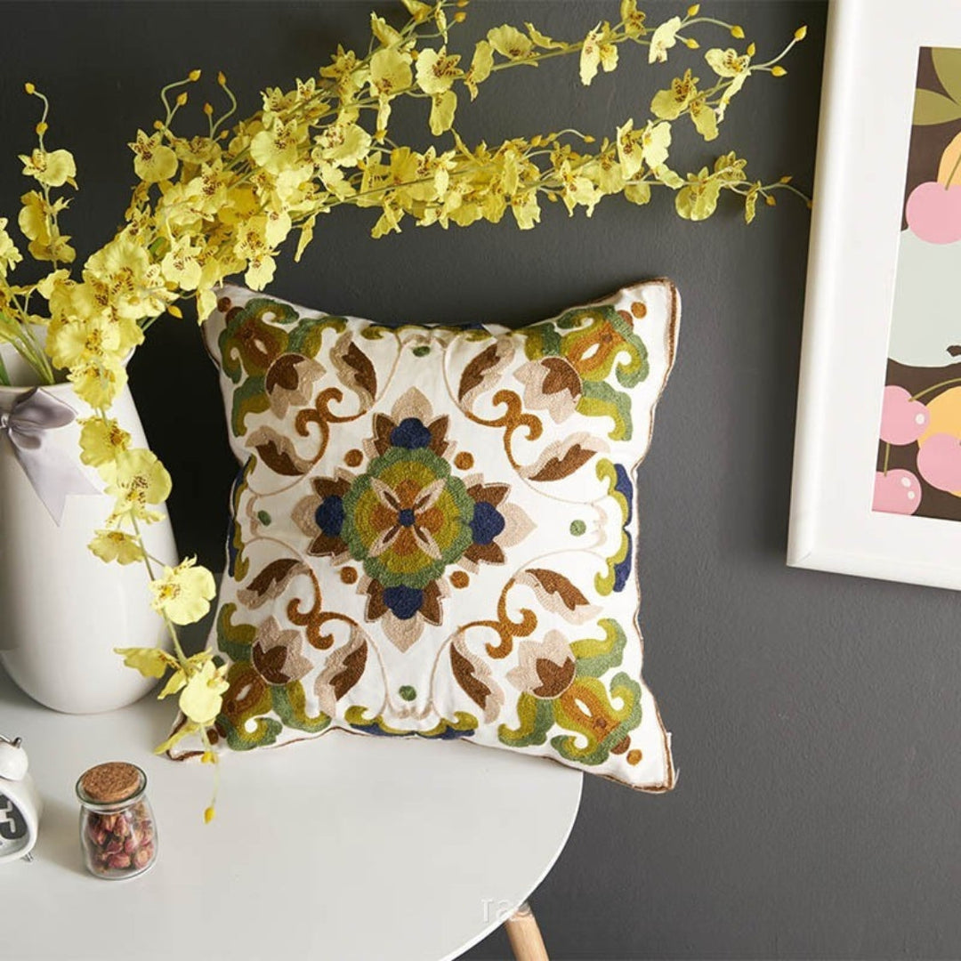 Skanto | Fleur Klassisk Broderi Fyrkantet Sofa Putetrekk