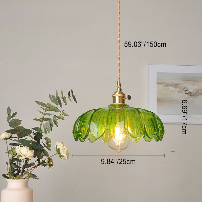 Skanto | Moderne Art Deco Solsikke Lotusblad Glasskjerm Messing 1-Lys Pendellampe for Stue