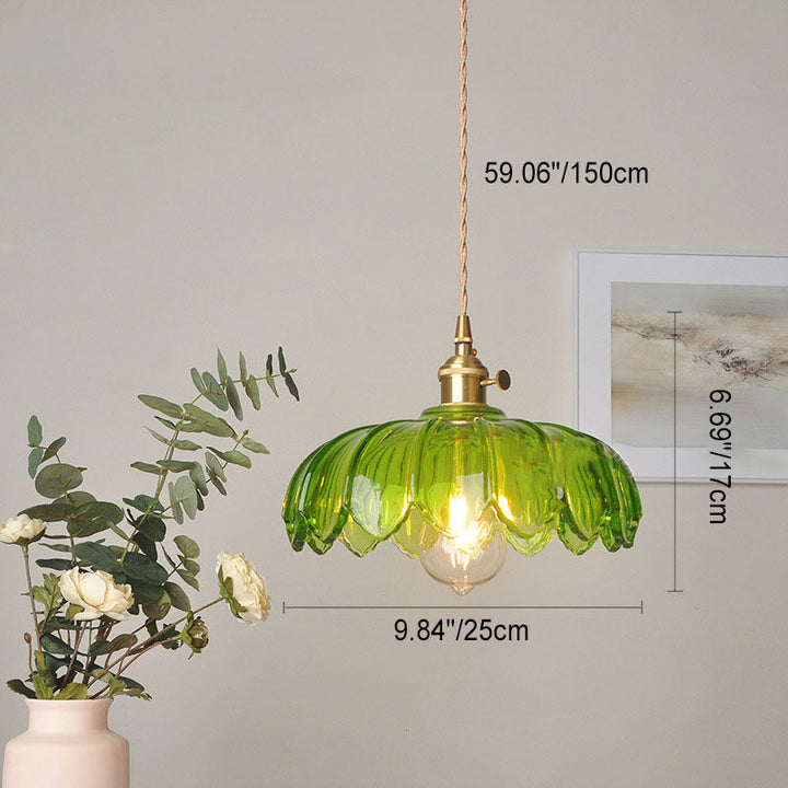 Skanto | Moderne Art Deco Solsikke Lotusblad Glasskjerm Messing 1-Lys Pendellampe for Stue
