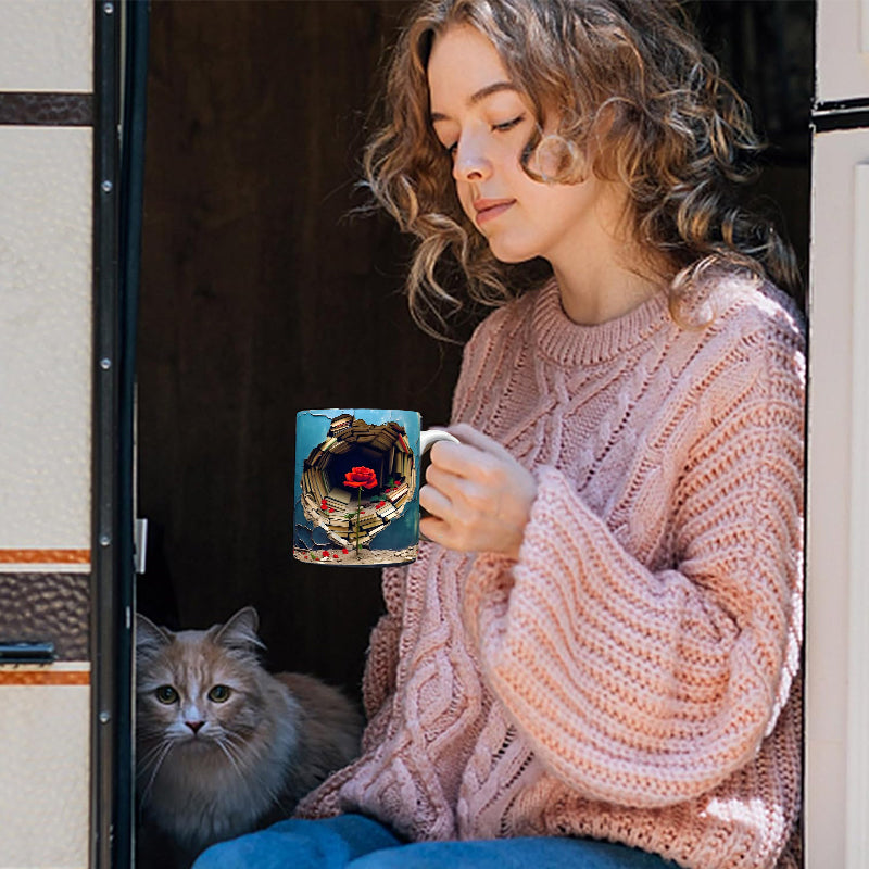 3D Floral Bokhylle Sprukket Hull Kaffe Kopp | Skanto