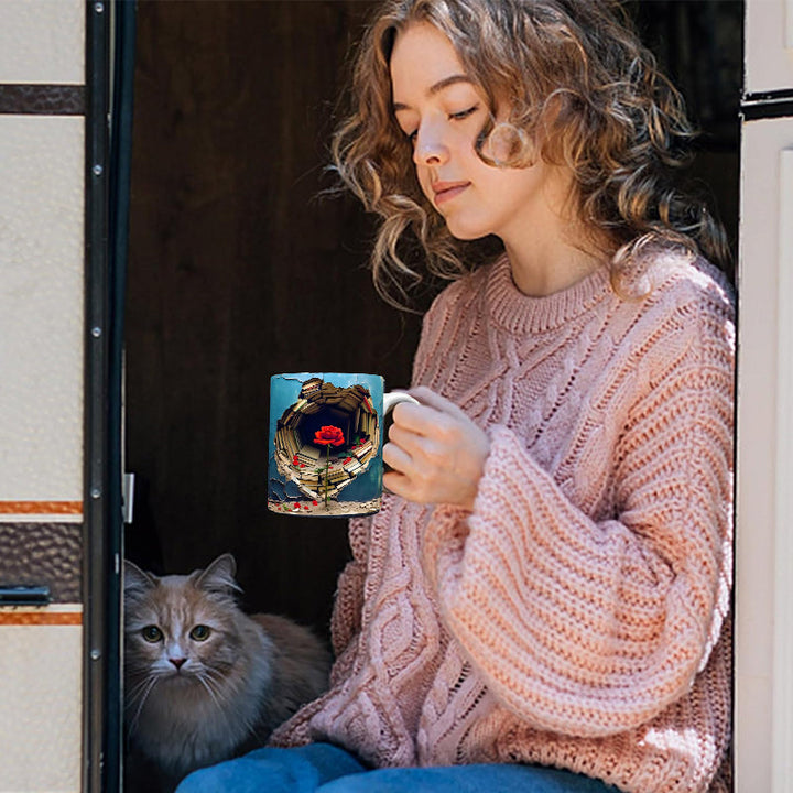 3D Floral Bokhylle Sprukket Hull Kaffe Kopp | Skanto