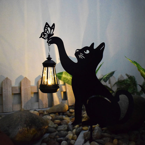 Katt Solcellehage Lys med Hengende Lantern – Dekorativ Utendørs LED | Skanto