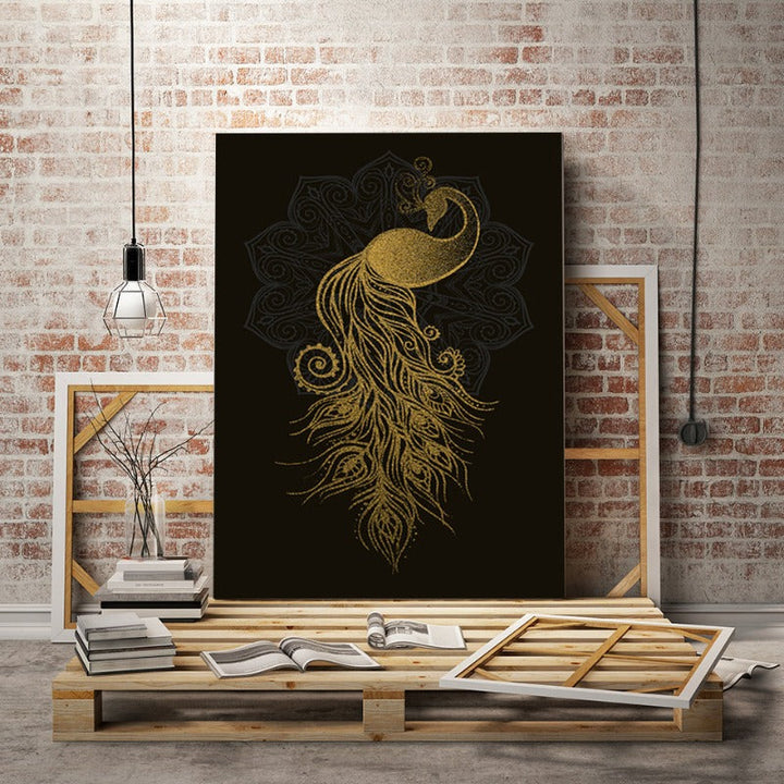 Abstract Golden Mandala Påfugl - Lærret Vegkunst Maleri | Skanto