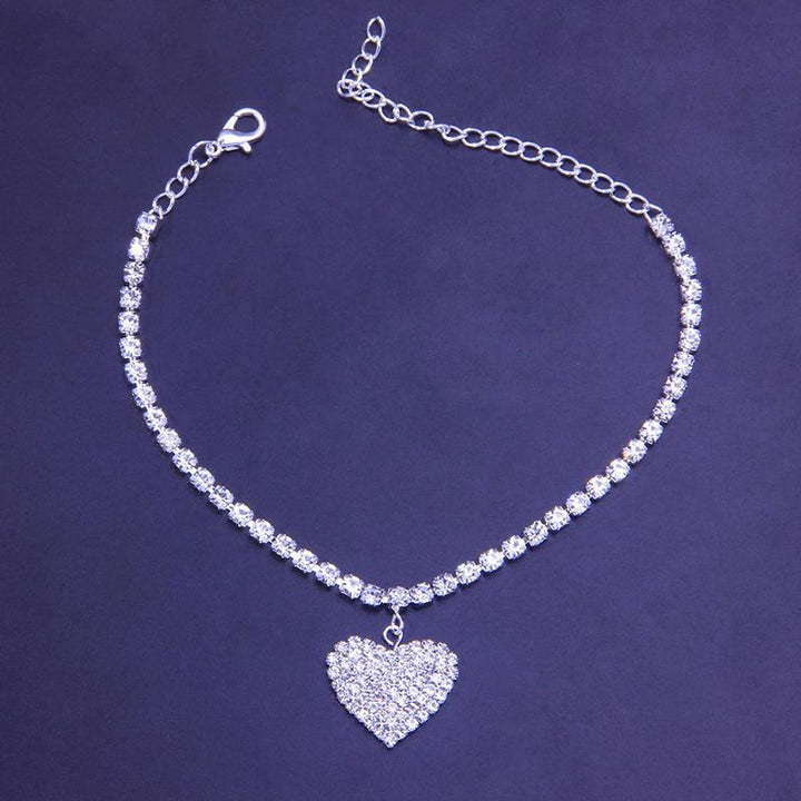 Skanto | Fashion Heart Rhinestone Ankelkjede