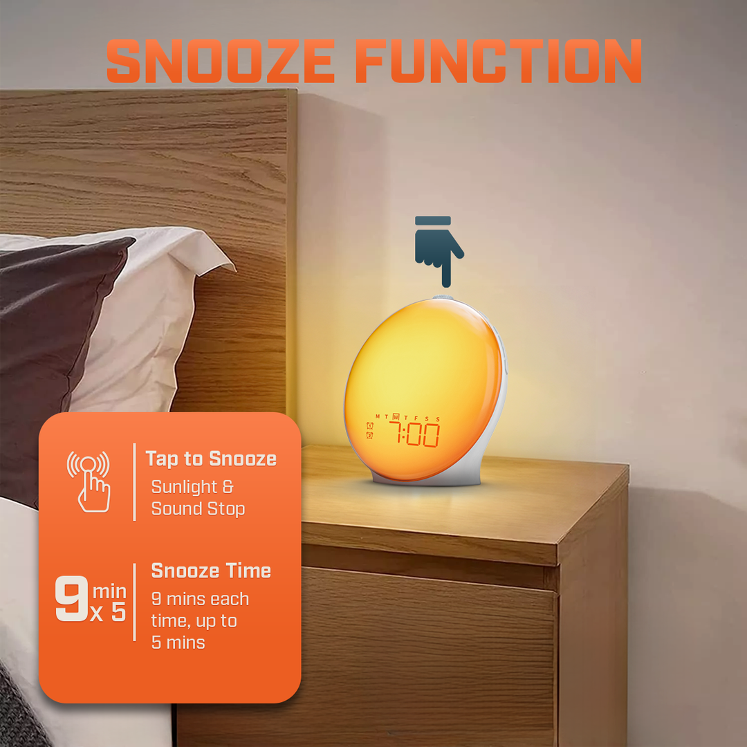 Skanto | Wake-Up Sun Lampe Vekkerklokke | Gradvis Soloppgang Glød & Tilpassbare Lyder for Milde Morgener