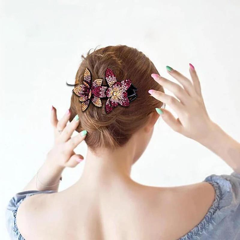 Skanto | Rhinestone Dobbel Blomst Hårklemme