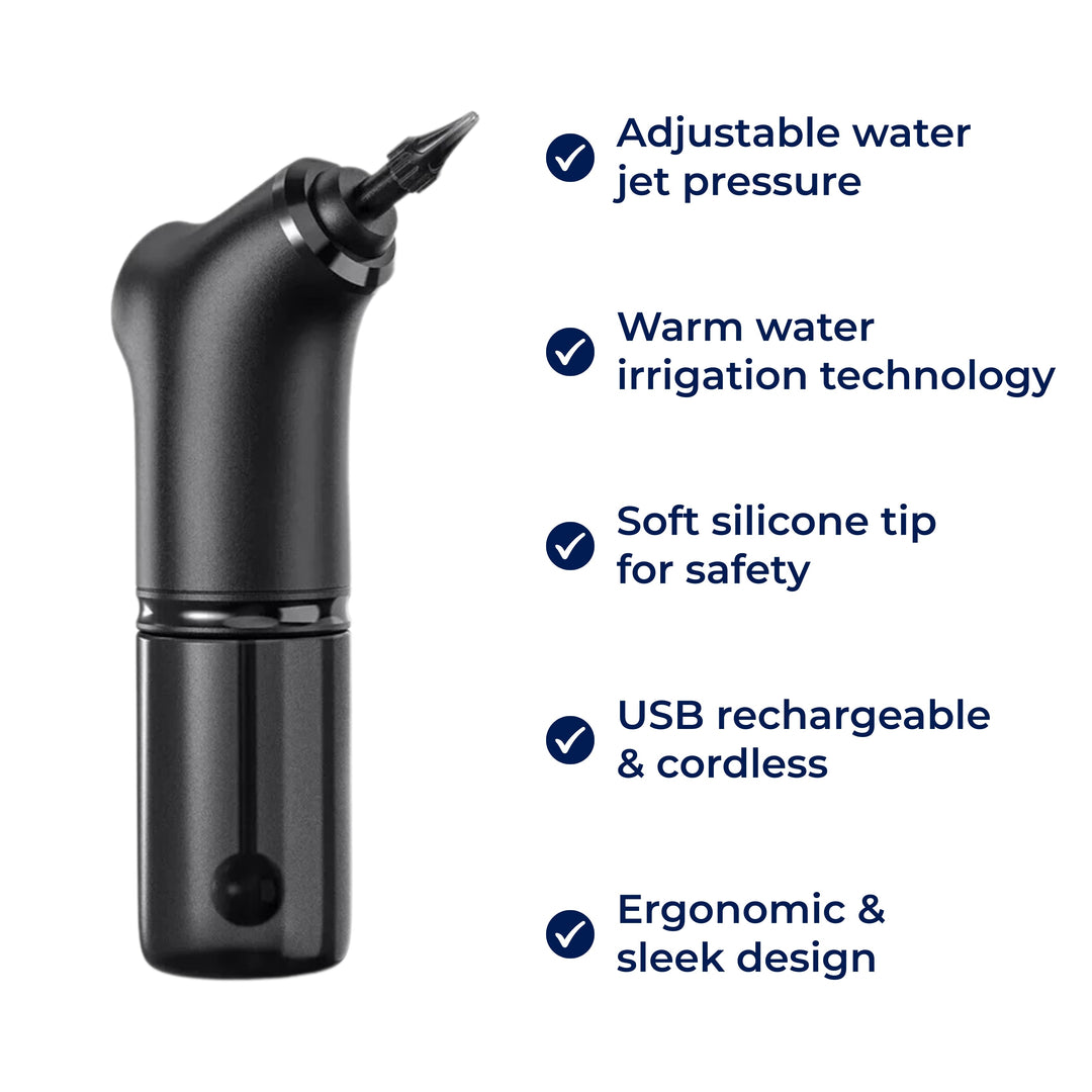 AquaCleanse | Elektrisk Ørevoksfjerner – Justerbart Vannspray – Silikontipp – Varm Irrigasjon for Familier Skanto
