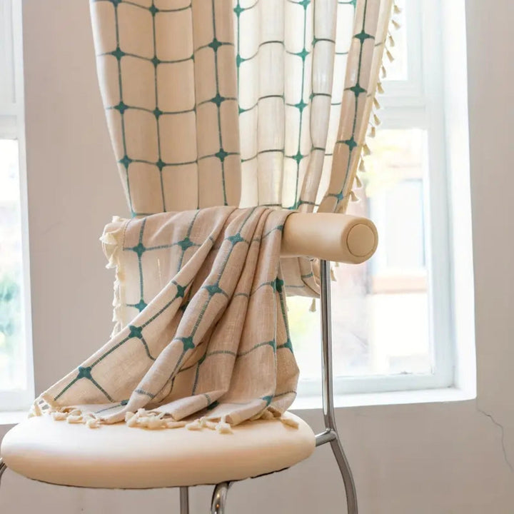 Skanto | Turkis Rutenett Boho Frynse Gardin