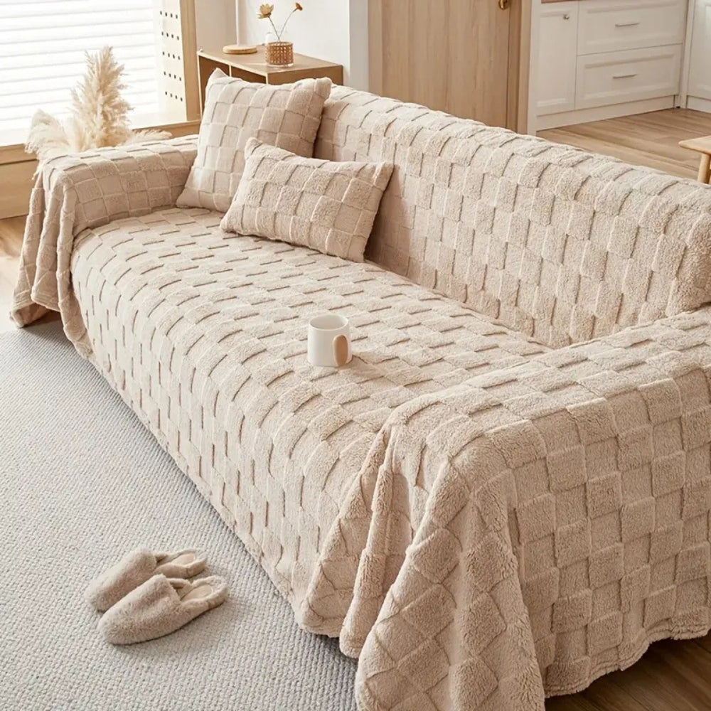 Skanto | Rutete Plysj Fløyels Sofatrekk
