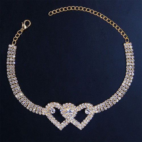 Skanto | Double Love Heart Rhinestone Anklet