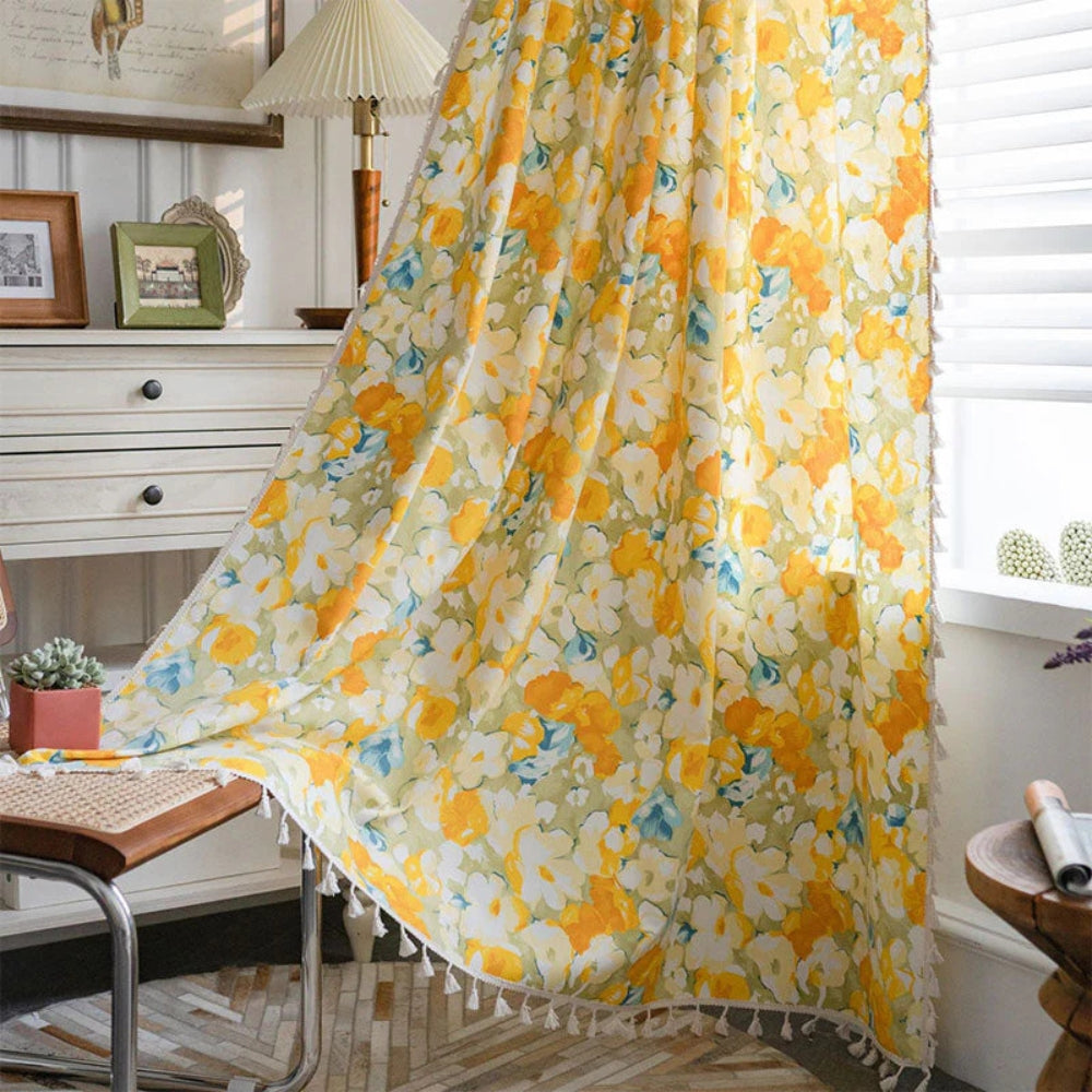 Skanto | Sunshine Blooms Floral Tasseled Curtain