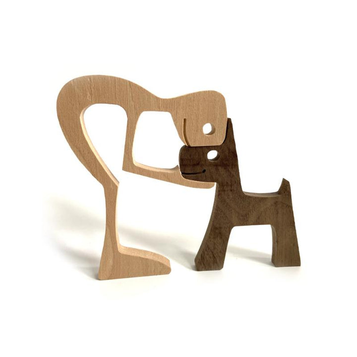 Pet Lover Gaver Tre Skulptur Familie & Valp Tre Håndverk Bord Ornamenter | Skanto