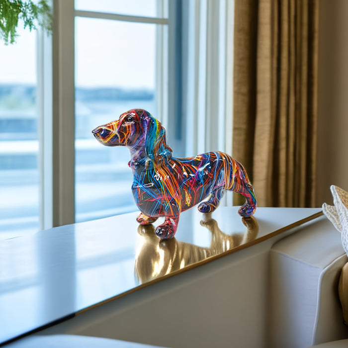 Skanto | Dachshund Delight – Fargerik Dachshund-skulptur for en Lekfull Atmosfære i Hjemmet