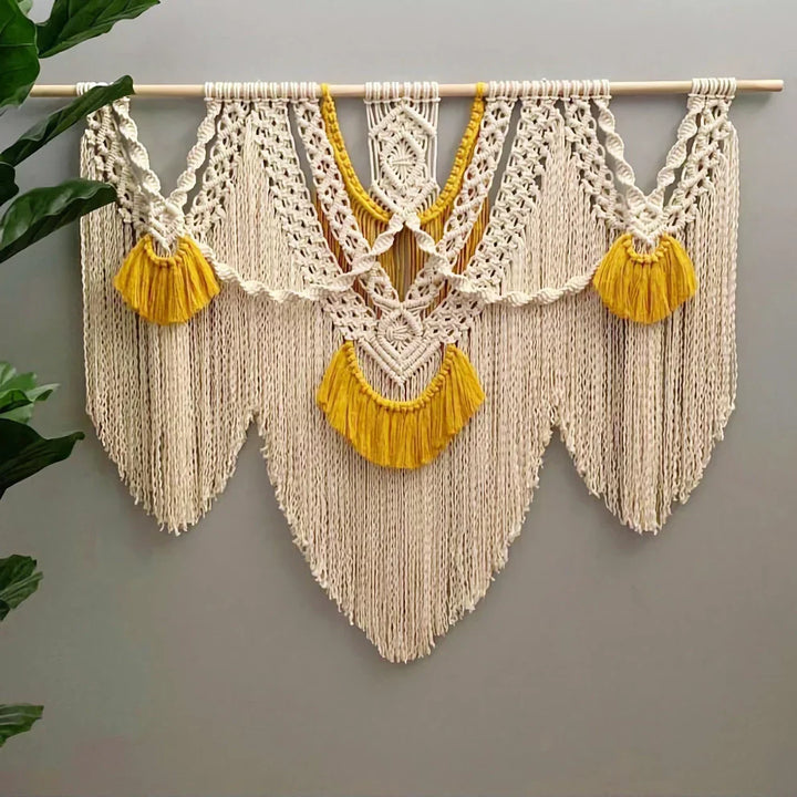 Skanto | Gul Stort Makrame Veggteppe Tapestry