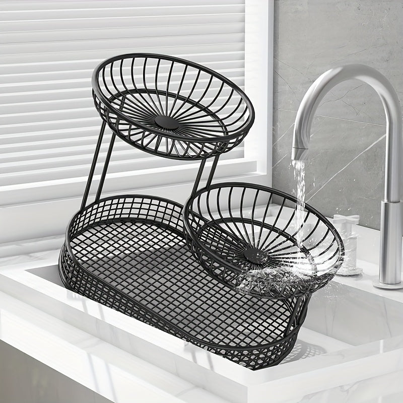 Skanto | Elegant Multi-Tier Metal Fruit Basket - Golden Wire Oval Design | Perfect for Snacks, Cakes & Desserts | Ideal for Easter, Thanksgiving, Christmas Utendørsfeiringer, Utendørs Spise Tilbehør|Multitier Design|Robust Struktur, Frukt Dekor