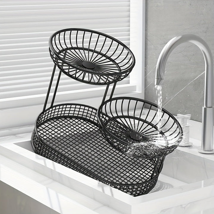 Skanto | Elegant Multi-Tier Metal Fruit Basket - Golden Wire Oval Design | Perfect for Snacks, Cakes & Desserts | Ideal for Easter, Thanksgiving, Christmas Utendørsfeiringer, Utendørs Spise Tilbehør|Multitier Design|Robust Struktur, Frukt Dekor