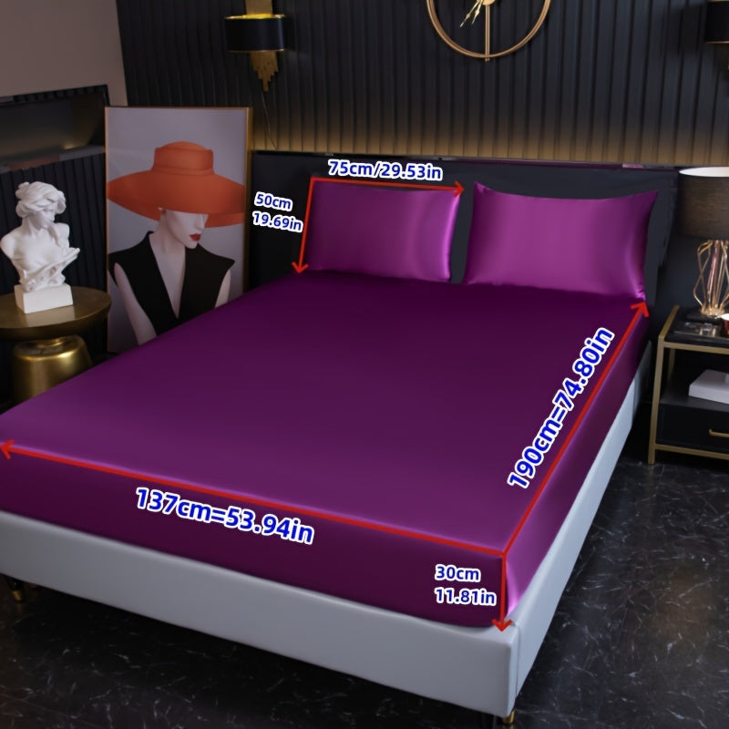 Skanto | 3-delt Satin Spannlaken-set – Inkluderer 1 spannlaken og 2 putetrekk (uten kjerne) – Myk, komfortabel og pustende sengetøy, ensfarget madrasstopp for soverom og gjesterom