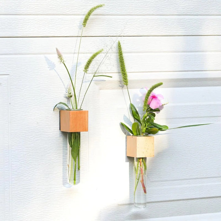 Skanto | Magnetisk Mini Vase – Tre & Glass Veggmontert Dekor for Blomster & Klipp