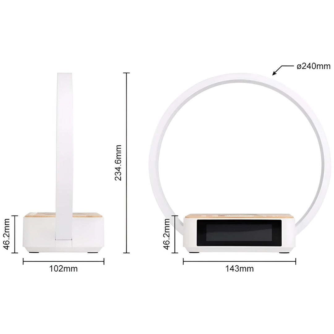 Skanto | GlowMax 3-i-1 LED Bordlampe – Trådløs Lader, Vekkerklokke & Berøringskontroll