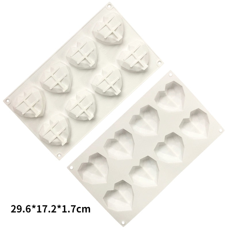 8 Hulls Diamant Hjerte Silikon Kakeformer Hjerteformede Former | Skanto
