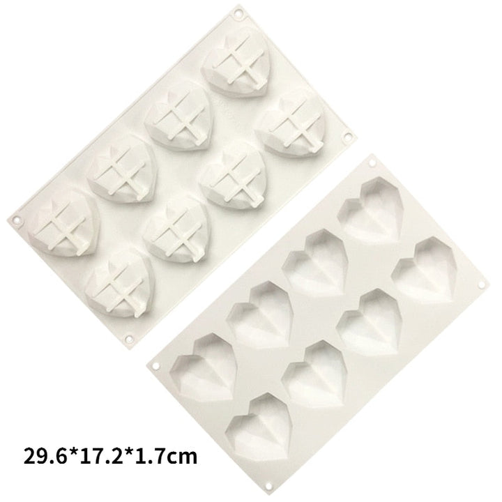 8 Hulls Diamant Hjerte Silikon Kakeformer Hjerteformede Former | Skanto