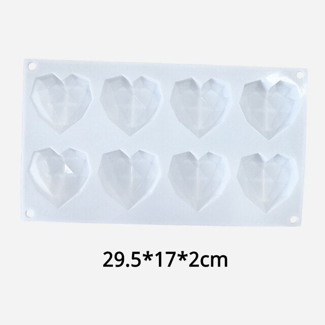 8 Hulls Diamant Hjerte Silikon Kakeformer Hjerteformede Former | Skanto