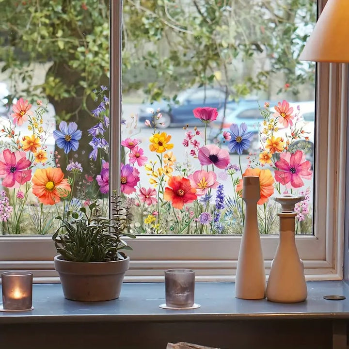 Skanto | 💐 Fargerik Blomsterbukett Vindu Klistremerke 🖼️ (Fjernbar uten å etterlate merker)