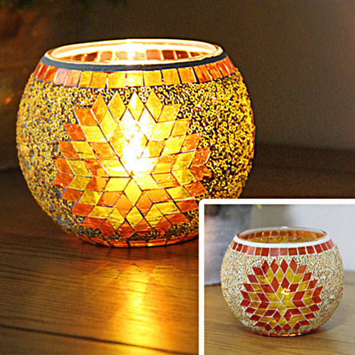 Europeisk Retro Glass Mosaick Te-lysestake