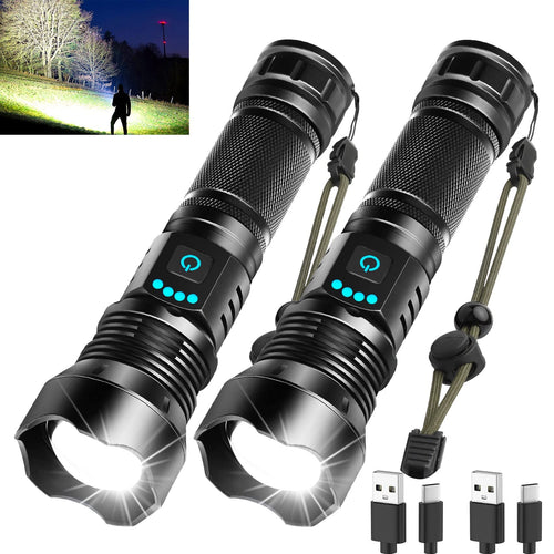 Skanto | Foleto 100000 Lumen Oppladbar Led Lommelykt - 5 Moduser, Vanntett, 2 Pakke, Taktisk