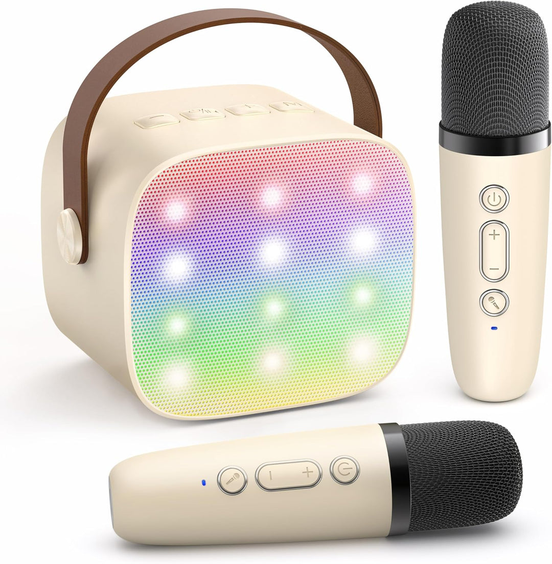 Skanto | Bærbar Mini Karaoke-maskin med Bluetooth-høyttaler og 2 trådløse mikrofoner – Veylo