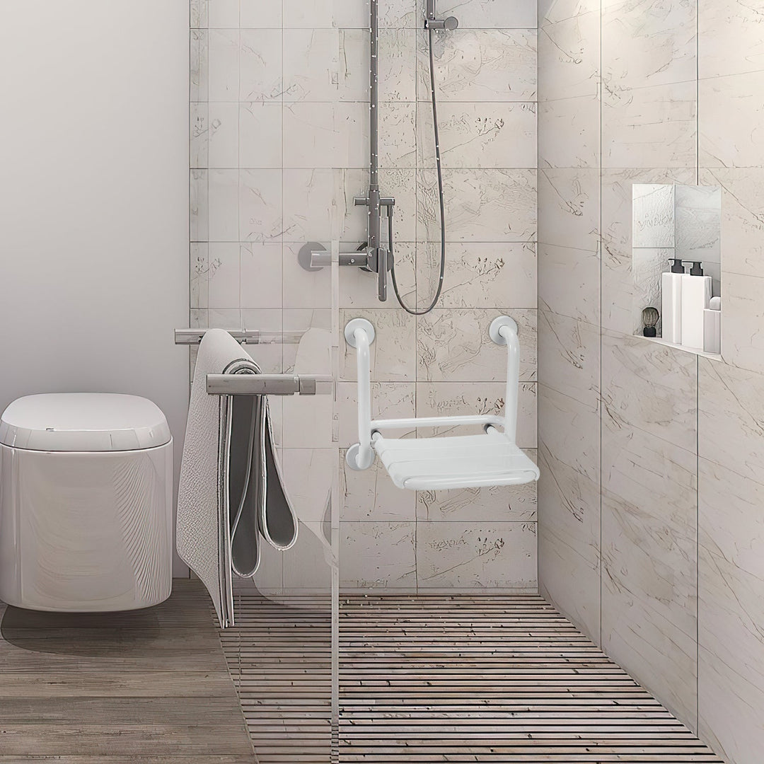 Foldbar dusjsete med armlener veggmontert | Skanto