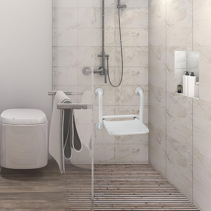 Foldbar dusjsete med armlener veggmontert | Skanto