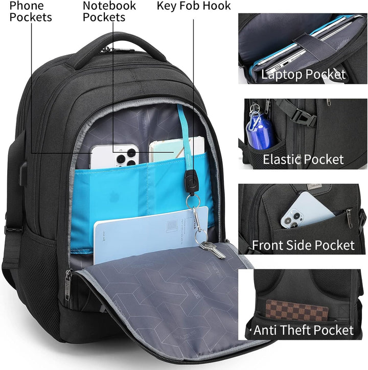 Vanntett reise laptop ryggsekk med USB-port og organisert lagring | Skanto