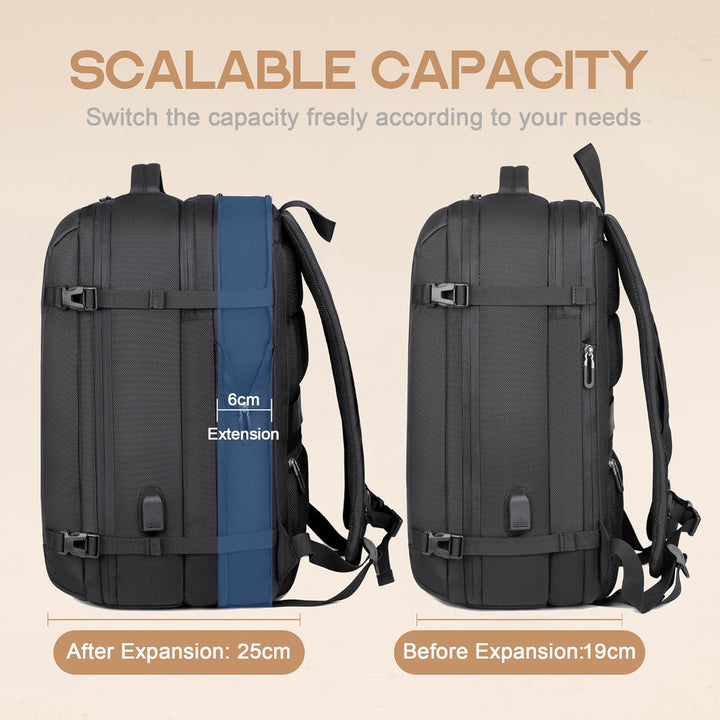 40L Utvidbar Vanntett Reiseryggsekk med USB-port og 17” Laptop-futteral – AirVoyage | Skanto