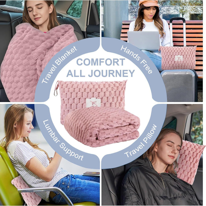 Packbare Flanell-Reisedecke mit Kissenbeutel und Gepäckhülle – Trevora