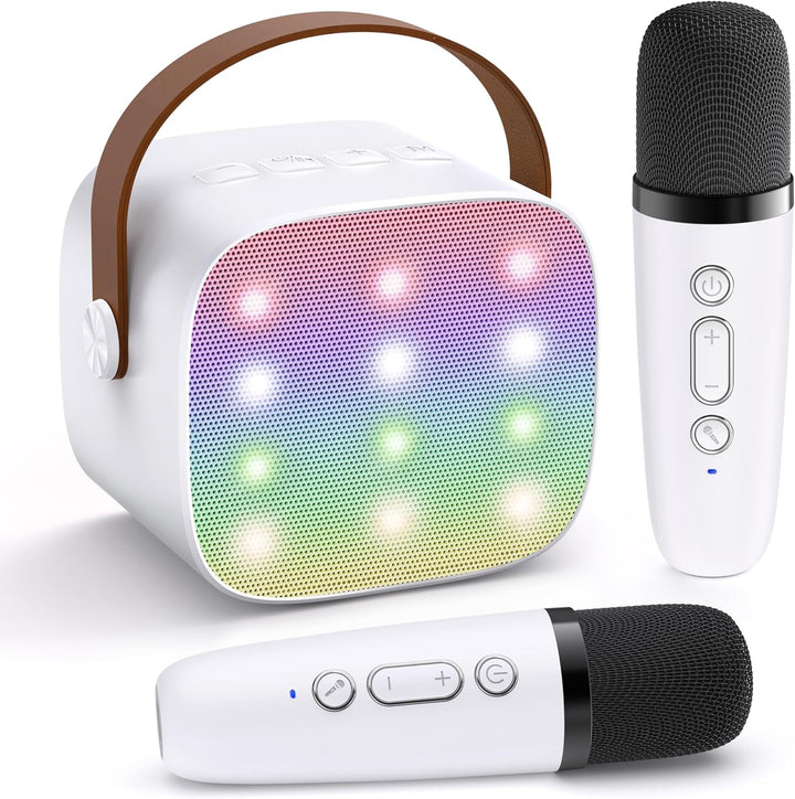 Skanto | Bærbar Mini Karaoke-maskin med Bluetooth-høyttaler og 2 trådløse mikrofoner – Veylo