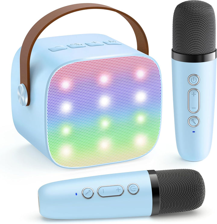 Skanto | Bærbar Mini Karaoke-maskin med Bluetooth-høyttaler og 2 trådløse mikrofoner – Veylo