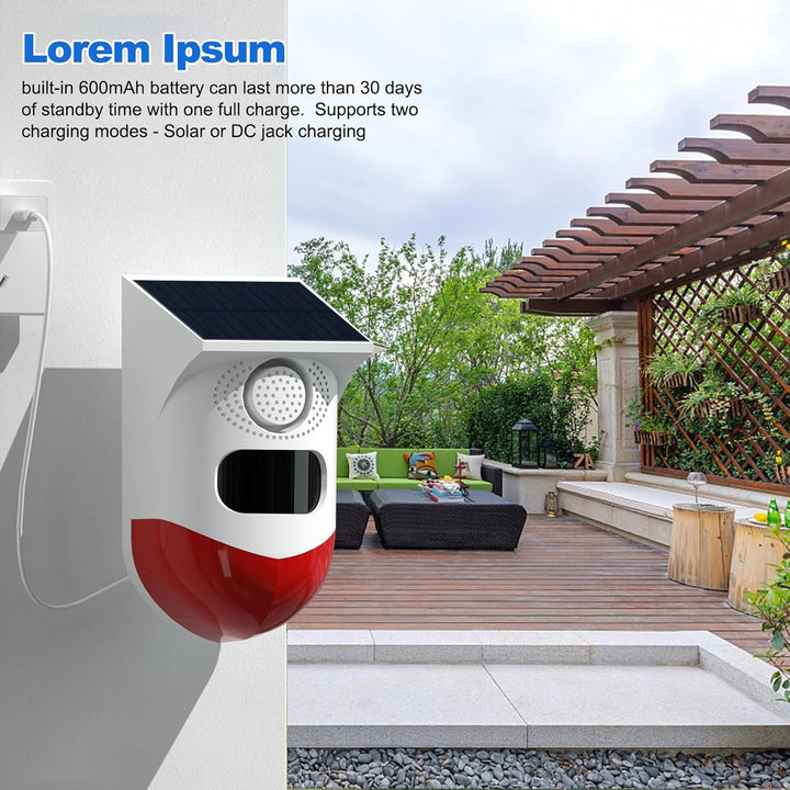 Frendorf | Solbevegelsessensor Alarm med 120dB Sirene og LED Strobelys – Feronix