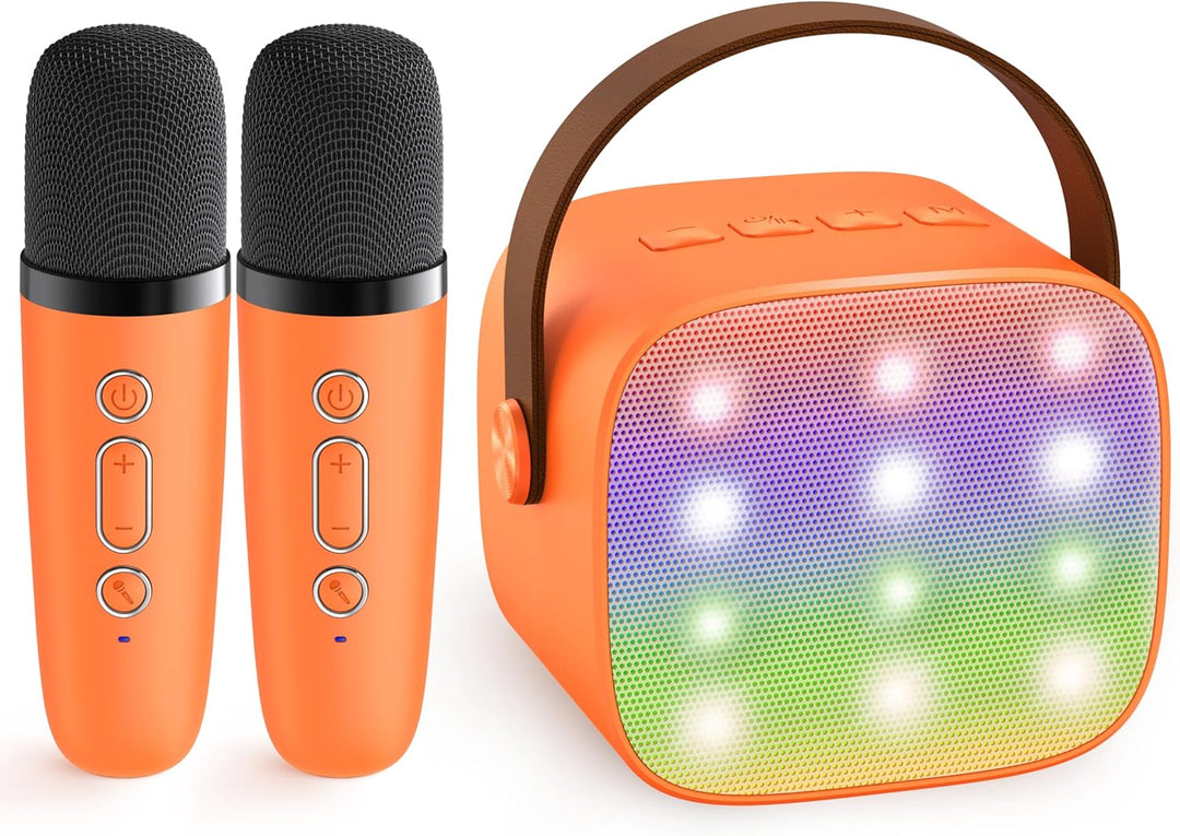Skanto | Bærbar Mini Karaoke-maskin med Bluetooth-høyttaler og 2 trådløse mikrofoner – Veylo