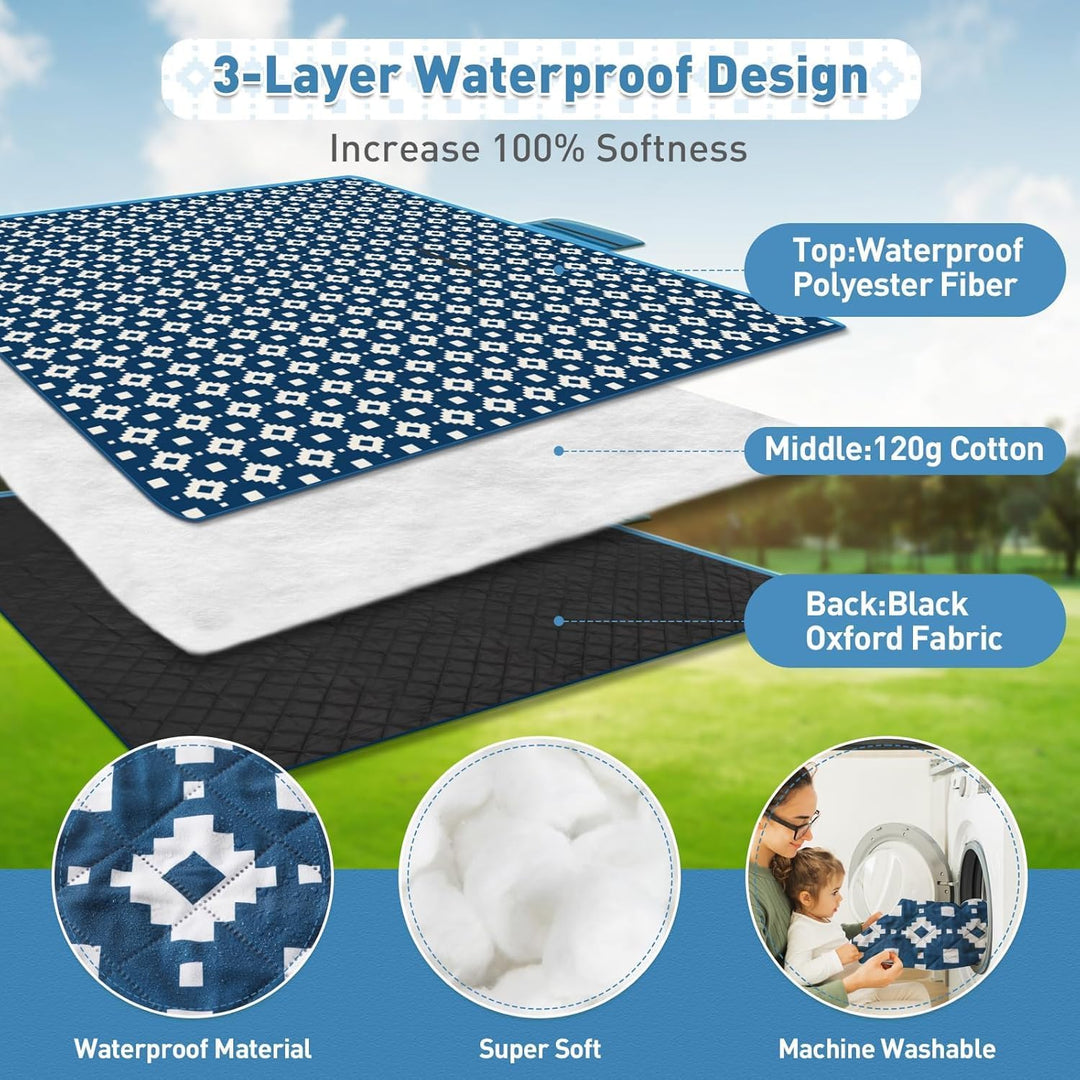 Skanto | Ekstra stor vanntett piknikteppe 200 × 200 cm med 3 lag – MeadowRest