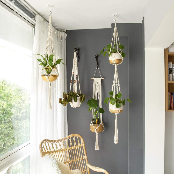 Skanto | 4-delt håndlaget Boho makramee planteholder sett